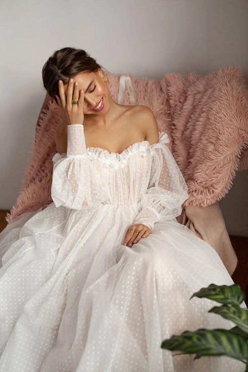 Smileven – robe De mariée style Boho, manches bouffantes, dos nu, épaules dénudées, 2021