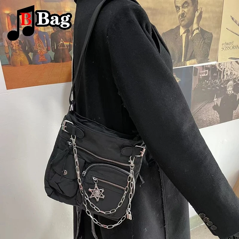 Y2K Gothic Woman\'s Single Shoulder Underarm Bag Tote Harajuku Hot Girls Punk Metal Chain Large capacity messenger bag Handbags