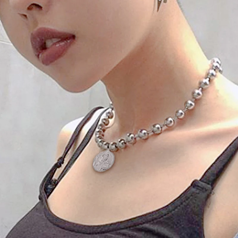 Women Choker big Ball Punk Jewelry 6mm/8mm Stainless Steel Bead Chain Ball Necklace Link Necklaces For Men/women (35cm-90cm)