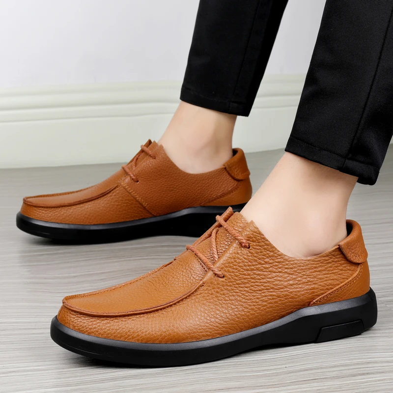 Men First Layer Cowhide Fashion Casual Shoes Male Genuine Leather Outdoor Loafer Moccasins Breathable Comfy Leisure Driving Shoe