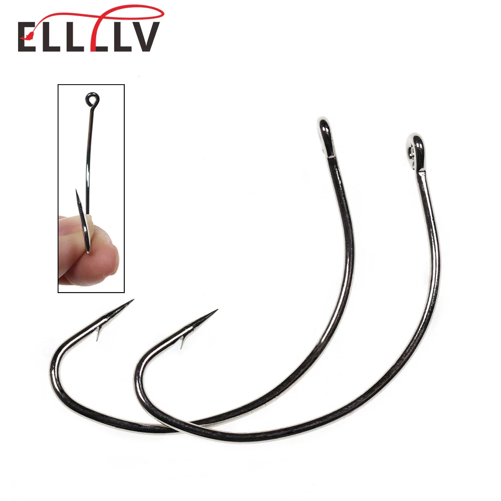 Elllv 50PCS Wide Gap Live Shiners Lure Fishhooks Saltwater Freshwater Offset Worm Hook For Bass Fishing Size #6 - #5/0