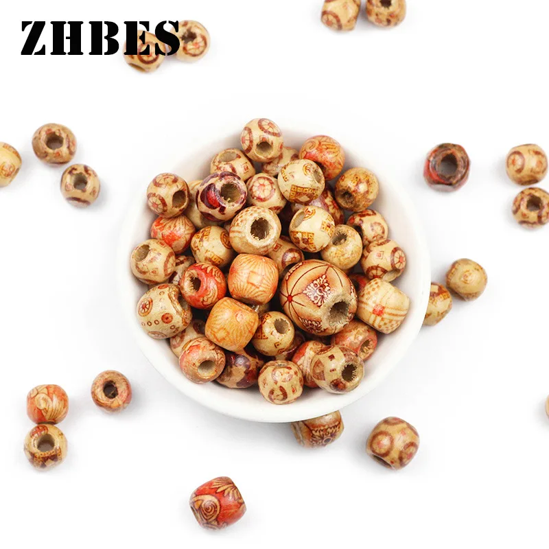 Natural Painted Wooden Round Loose Beads For Jewelry Making Charm Bracelets Big Hole Ball DIY Spacers Beading Accessories