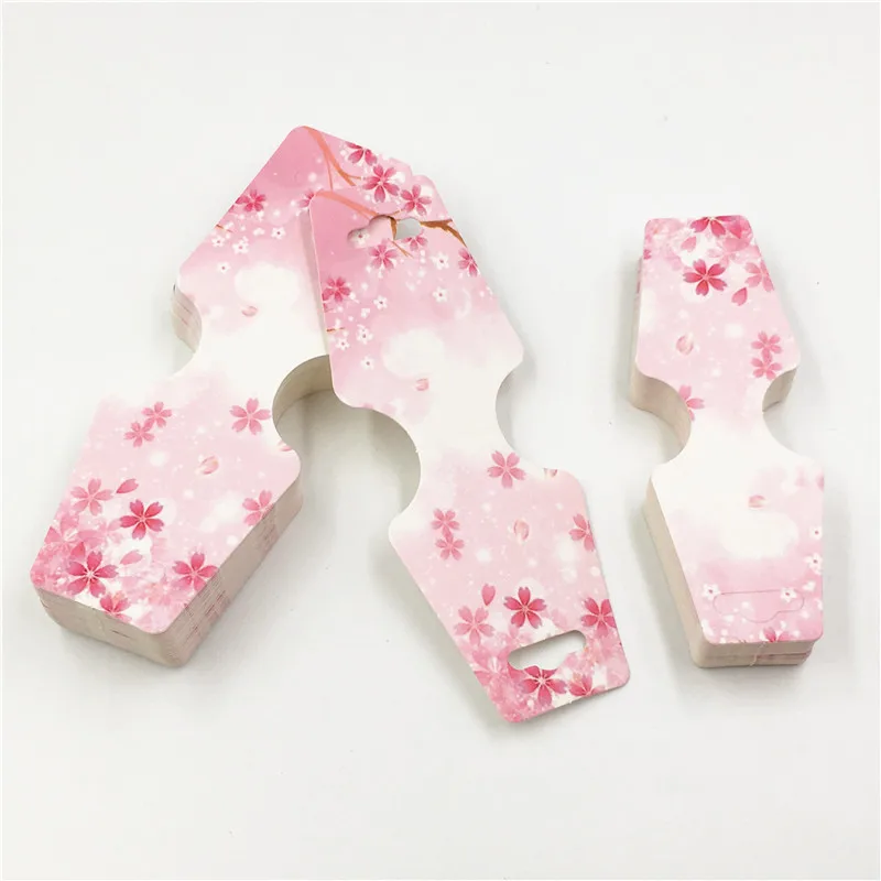 

200pcs/lot Printed Beautiful Pink Flowers Folding Style Jewlery Display Card For Jewelry Chain/Necklace/Bracelet