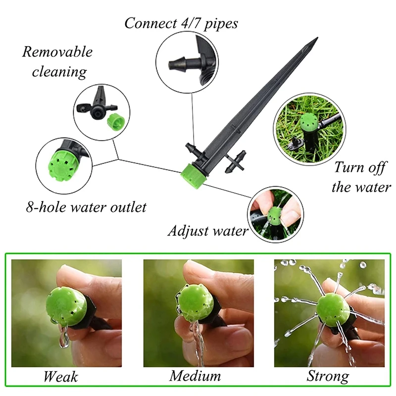 60 Pieces 360 Degree Adjustable Irrigation Drippers with Barbed Connector for 4/7 MM Tube, Water Flow Irrigation System