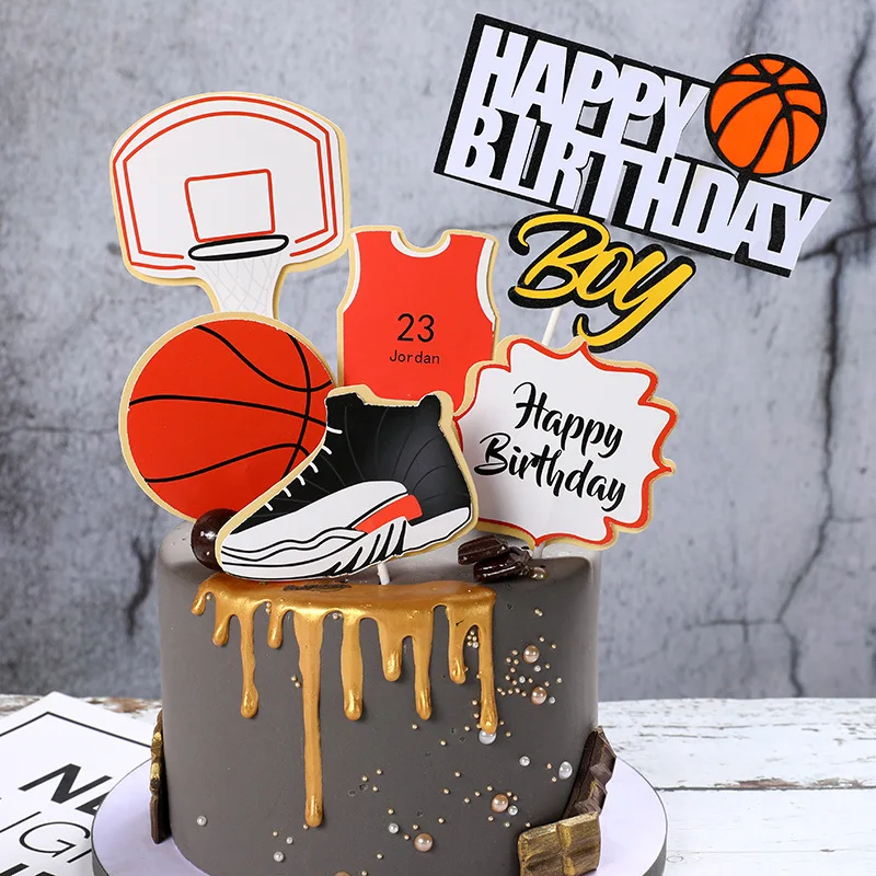 New Basket Ball Football Cupcake Topper Theme Sports Boy Happy Birthday Cake Topper For Kids Birthday Party Cake Decorations