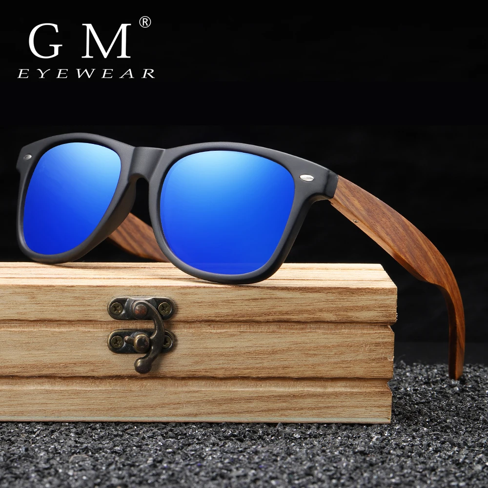 GM New 100% Real Zebra Wood Sunglasses Polarized Handmade Bamboo Mens Sunglass Sun glasses Men Gafas Oculos De Sol Madera