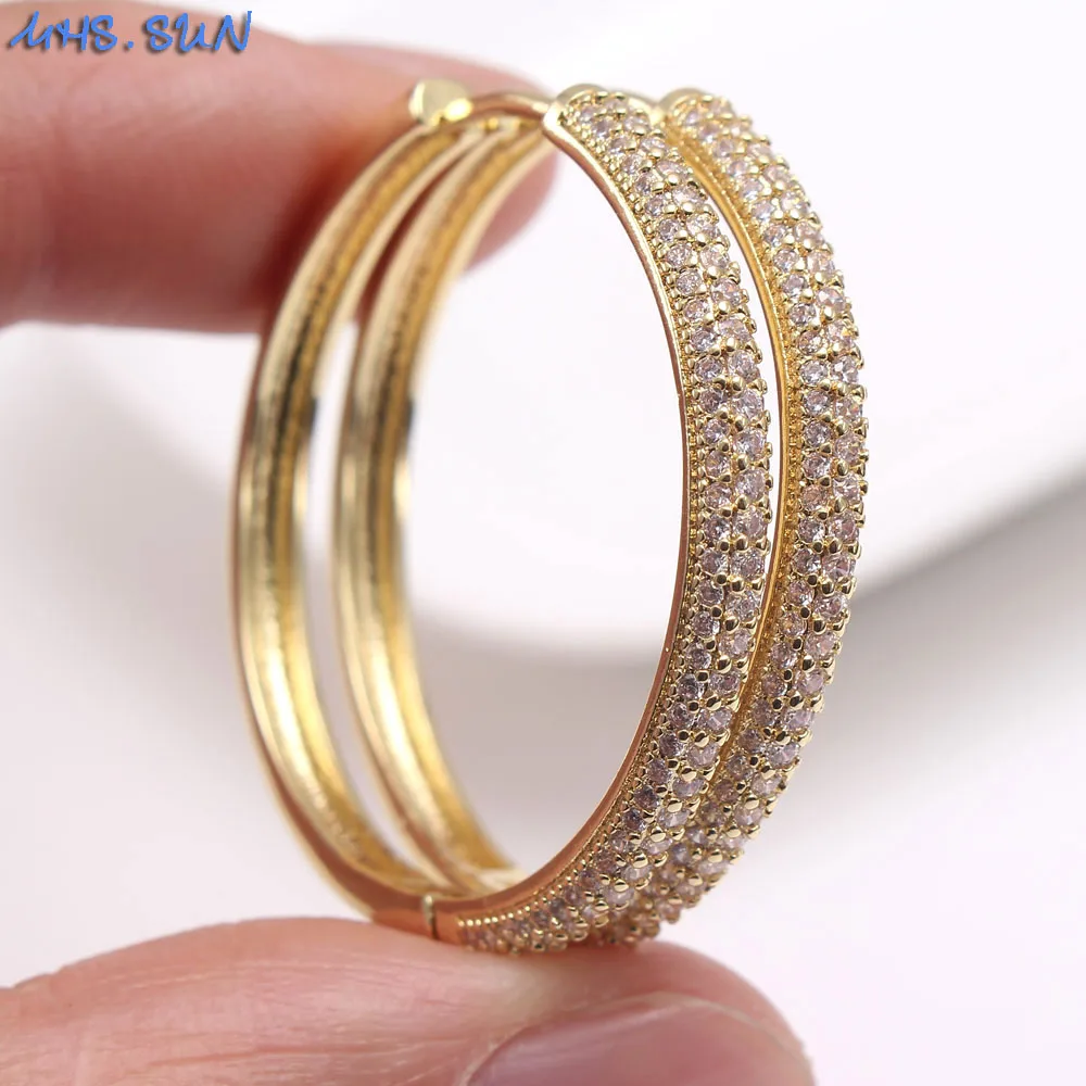 MHS.SUN Fashion Women Gold Color Big Hoop Earrings Luxury CZ Cubic Zircon Earring For Female Banquet Party Jewelry 1Pair