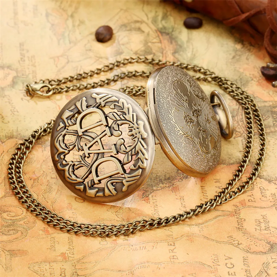 Bronze DAD Design Birthday Gift Quartz Pocket Watch Vintage Pendant Fob Chain Pocket Clock