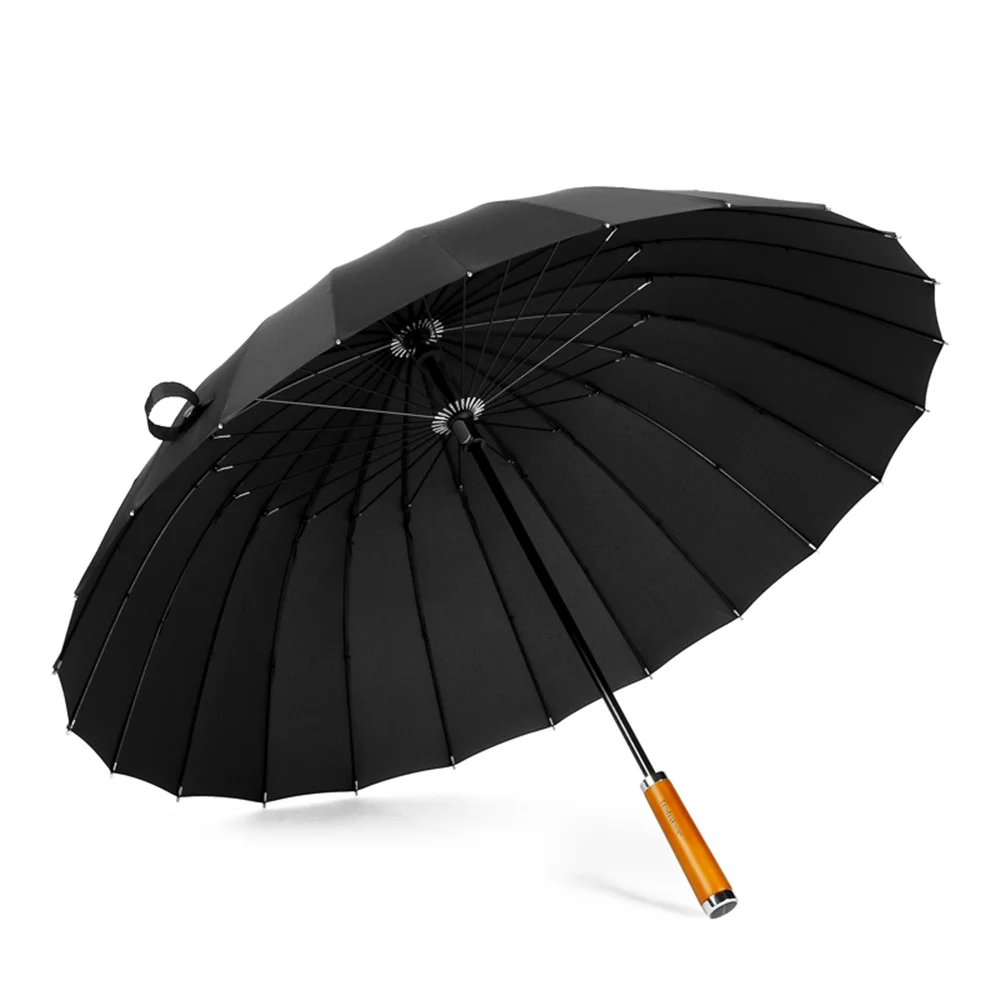 Leodauknow-Wooden Pongee Cloth Umbrella for Men and Women, Windproof, Strong Wind Resistant, Chinese Business, Outdoor, 24k