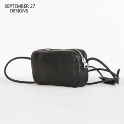 Mini Satchels Genuine Leather Luxury Handmade Simple Small Crossbody Shoulder Pack Cowhide Messenger Cell Phone Bag Unisex