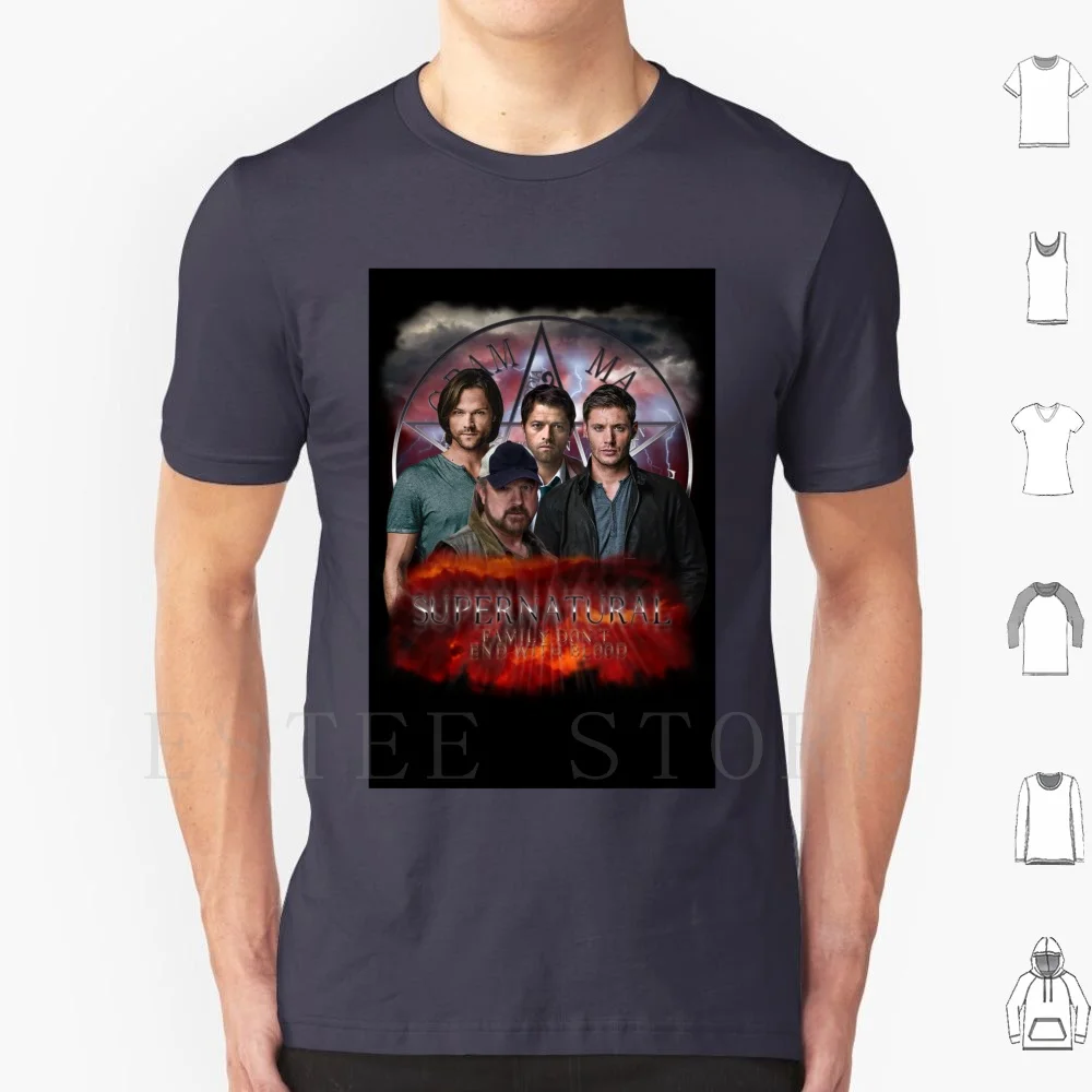 

Supernatural Family Dont End With Blood 3 T Shirt DIY Big Size 100% Cotton Supernatural Castiel Angel Demon Team Supernatural