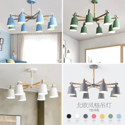 Nordic Macarone Chandelier Color Wood Pendant Lights Modern Living Room Decoration Bedroom Lamp Lighting Furniture E27 Decor