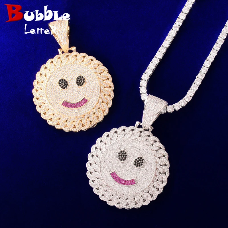 Smile Face Hip Hop Pendant Gold Color Plated Cubic Zircon Men's Necklace Rock Jewelry