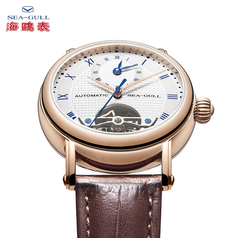 Seagull Watch Dual Time Zone Watch Men's Automatic Mechanical Watch 40mm Hollow Watch Fashion Waterproof Watch 6041