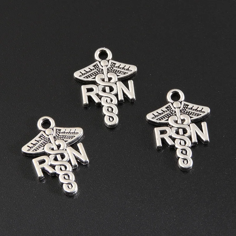 30pcs Silver Color 21x15mm Caduceus Medical Symbol Charms RN Pendant Nurse Gift Fit DIY Handmade Jewelry Making Finding Supplies