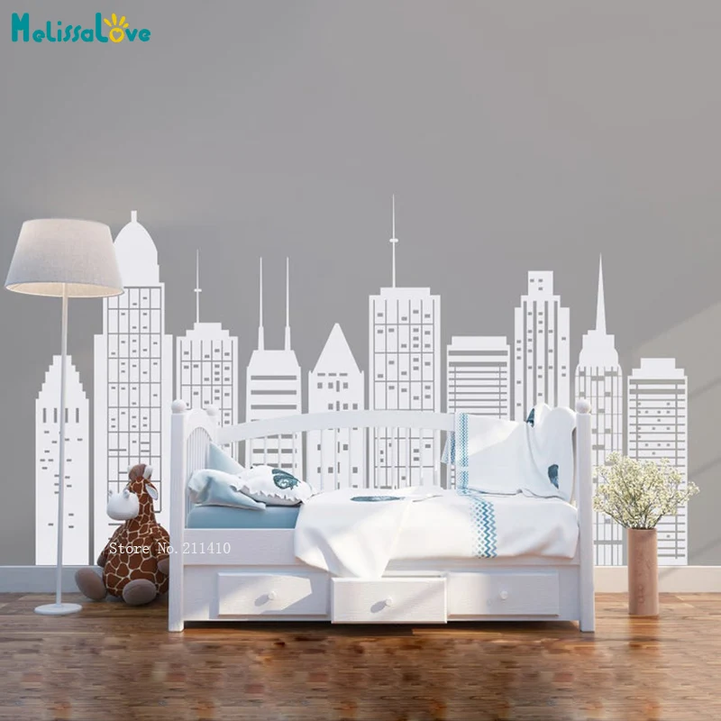 Simple Geometric City Skyline Silhouette Wall Decals Cityscape Kids Baby Room Decor Nursery Playroom Murals Vinyl YT5688