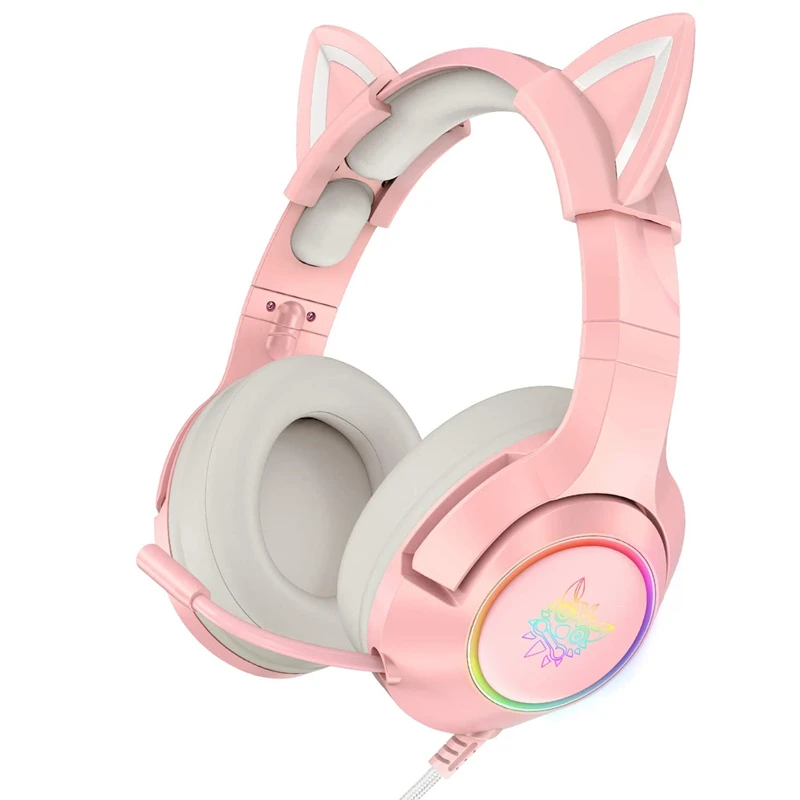 LED Cat Ear Gaming Headphones Girls Pink Headset 7.1 Stereo Sound Removable Cat Ear Wired Gaming Headsets With Mic