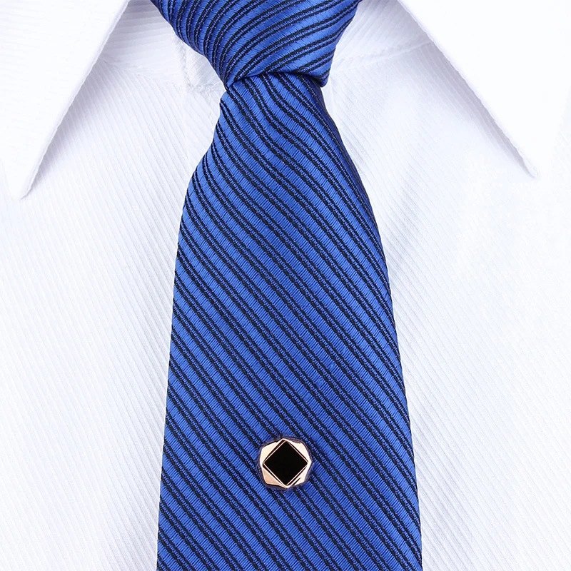 HAWSON Men's Mother of Pearl & Enamel Tie Tack Pin with Chain Geometric Square Formal Business Wedding Tie Accessories