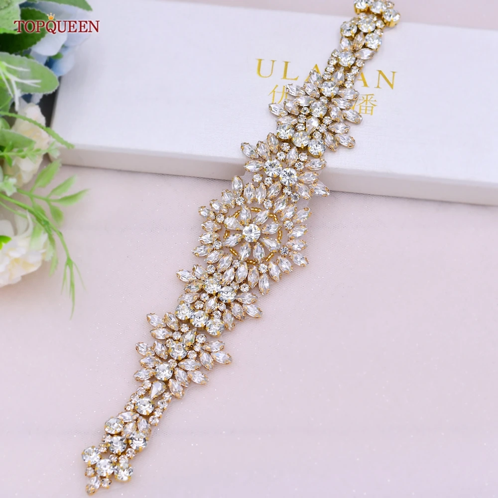 TOPQUEEN S319 Handmade Rhinestones Appliques Sewing Beaded Bridal Trims for Wedding Dress Belts Headband Decoration Wholesale