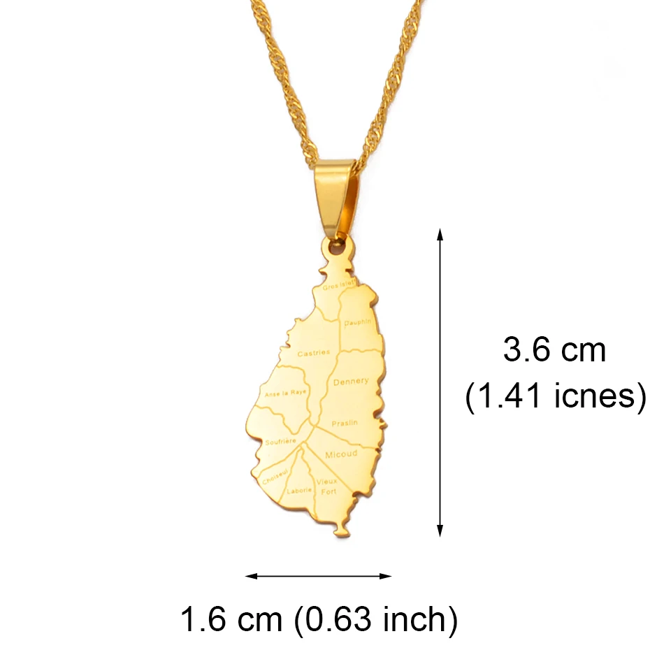 Anniyo Saint Lucia Map City Necklace for Women Girl Gold Color Jewelry St. Lucia Cities Pendant Chains Jewellery #120521