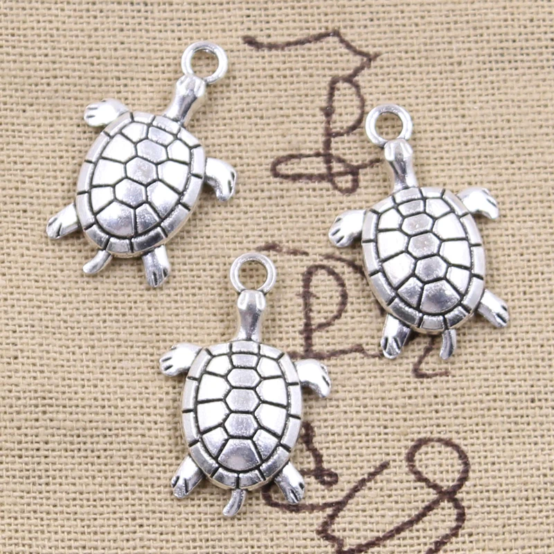 12pcs Charms Tortoise Turtle Sea 26x17mm Antique Bronze Silver Color Plated Pendants Making DIY Handmade Tibetan Finding Jewelry