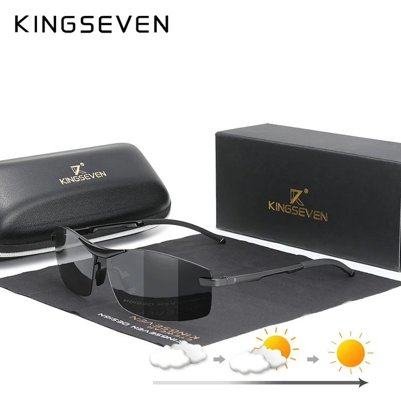 KINGSEVEN Updated Aluminum Photochromc Sunglasses Men Polarized Driving Chameleon Glasses Male Change Color Sun Glasses Eyewear