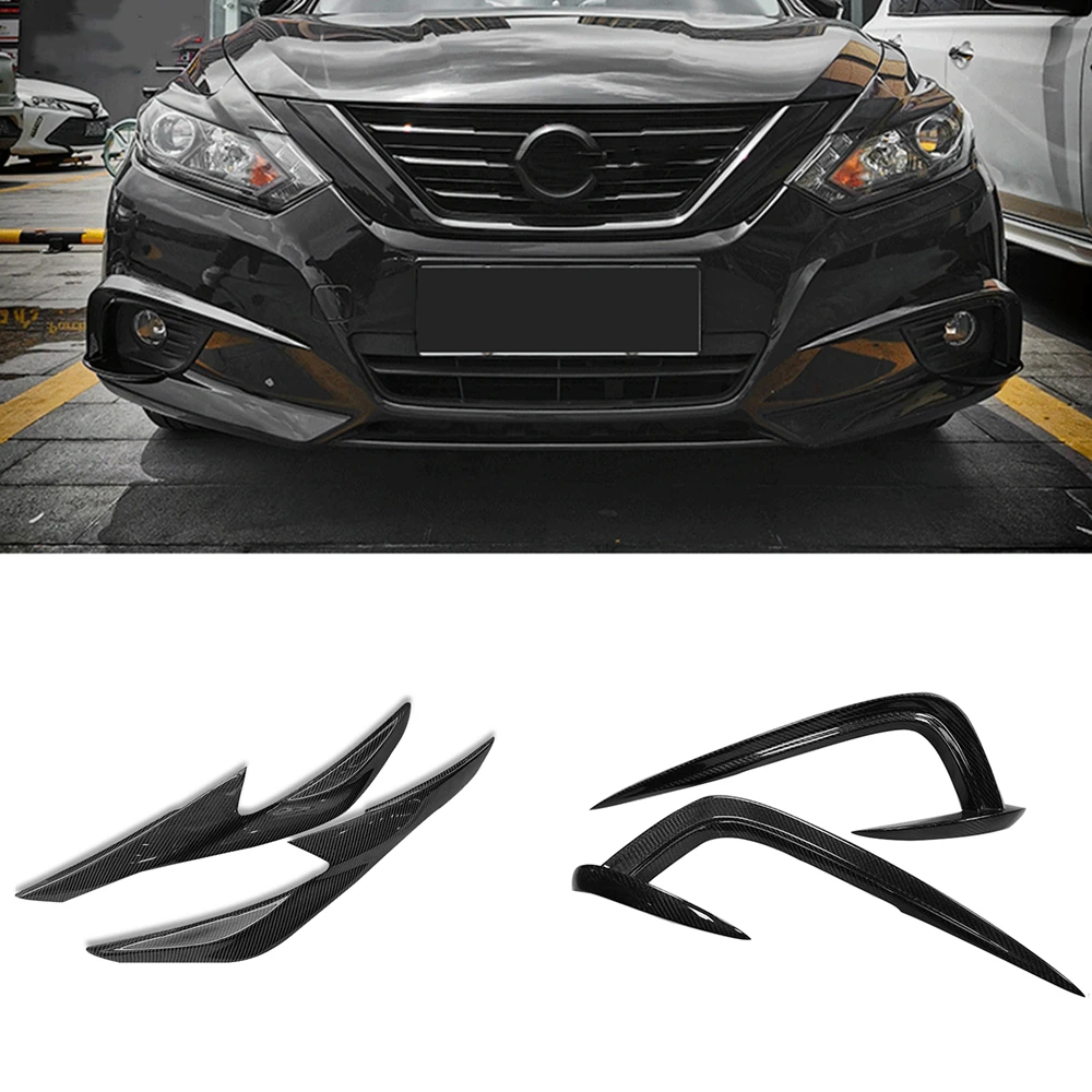 

For Nissan Altima 2016-2018 Carbon Fiber Car Front Side Bumper Fog Light Lamp Frame Cover Trim+Headlight Headlamp Eyebrow Eyelid