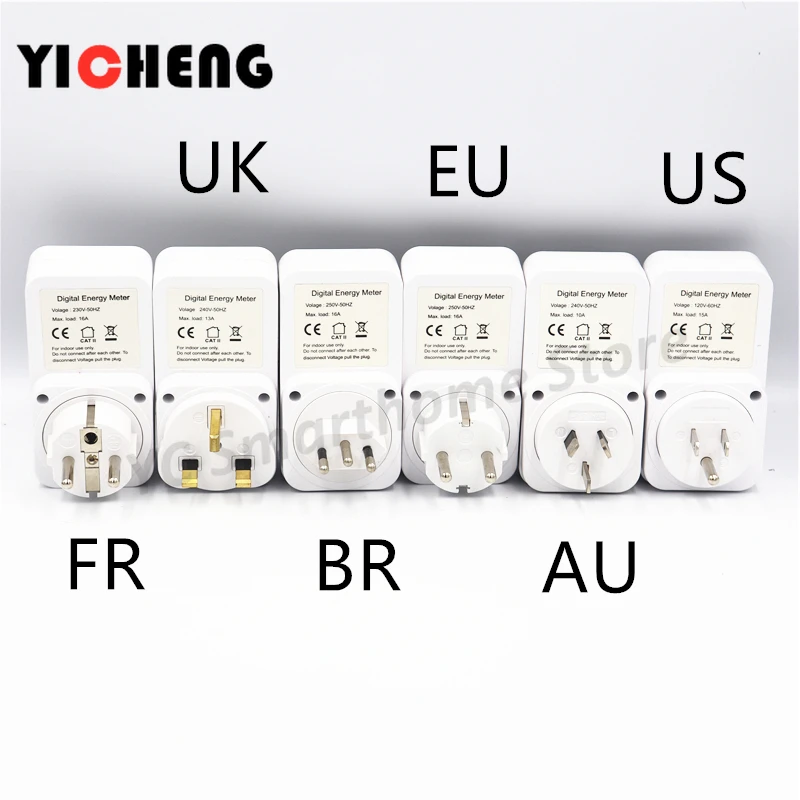 UE FR UK BR AU STATI UNITI piccolo schermo di energia misuratore di potenza presa di misurazione di tensione di alimentazione di monitoraggio tipo di contatore kWh