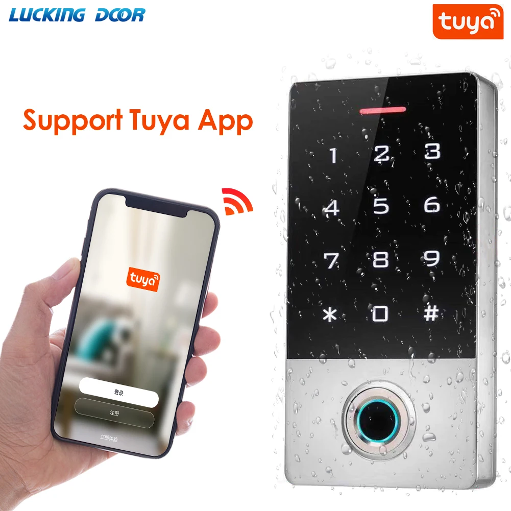 Wifi Tuya APP Backlight Touch 125Khz RFID Card Access Control keypad Door Lock WG Input Output  IP68 Watreproof