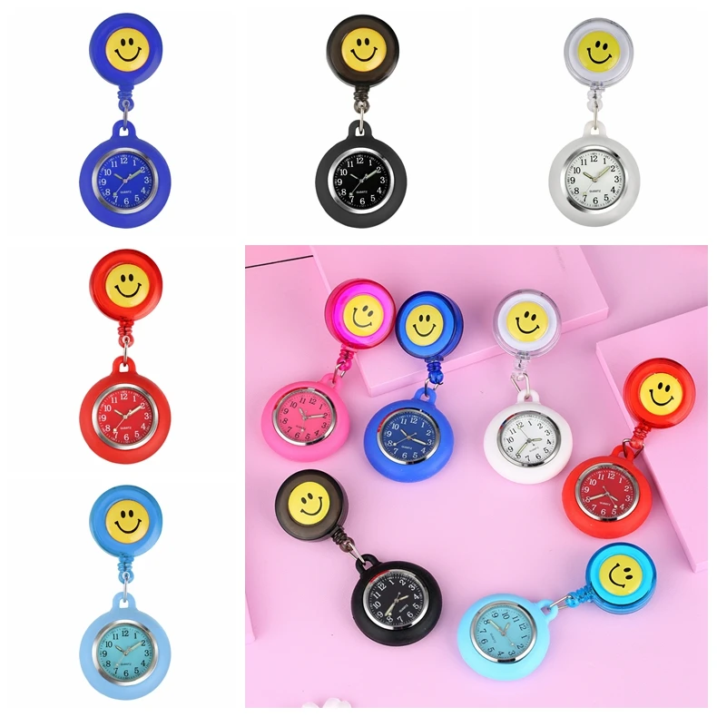 Colorful Smile Faces Quartz Pocket Watch Nursery Clocks Pendant Hanging Watch unisex doctor medical FOB pocket hang clip Watch