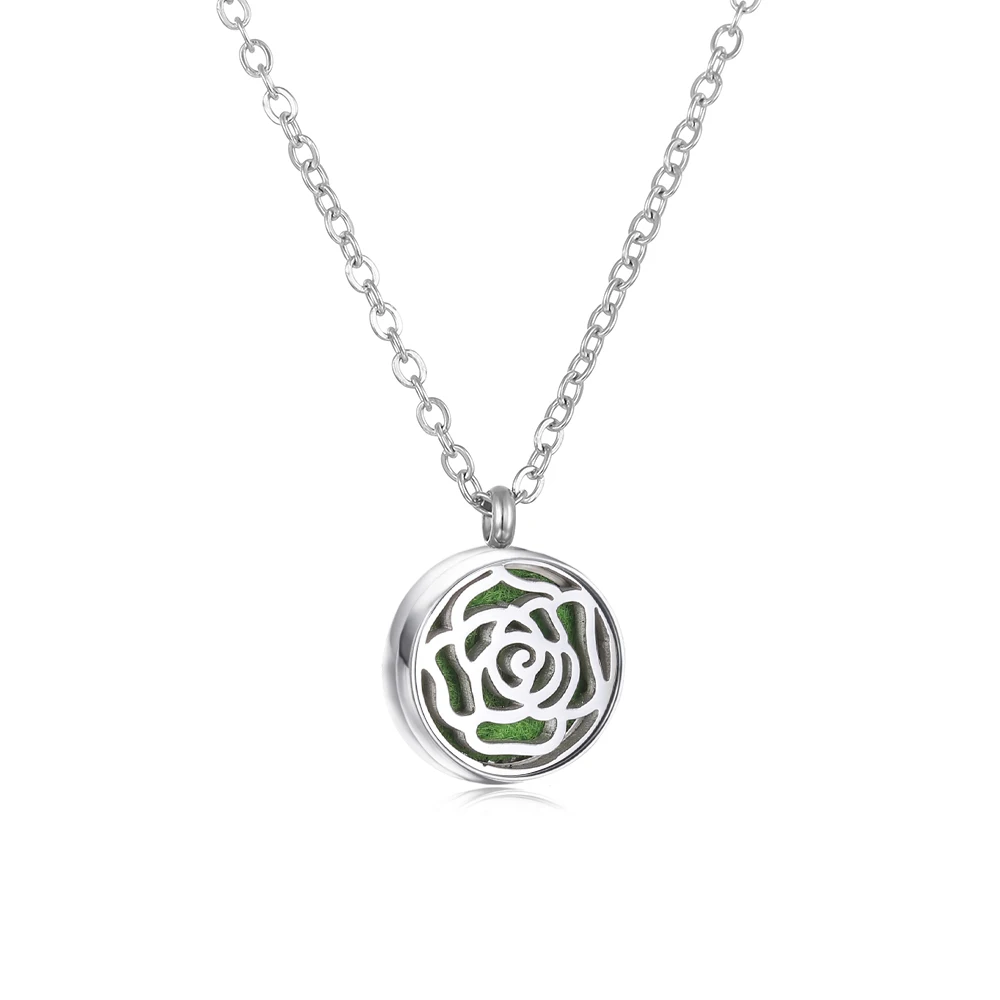 Stainless Steel Aromatherapy Essential Oil Diffuser Necklace Mini Tree Flower 12mm Locket Charm Aroma Perfume Pendant Necklace