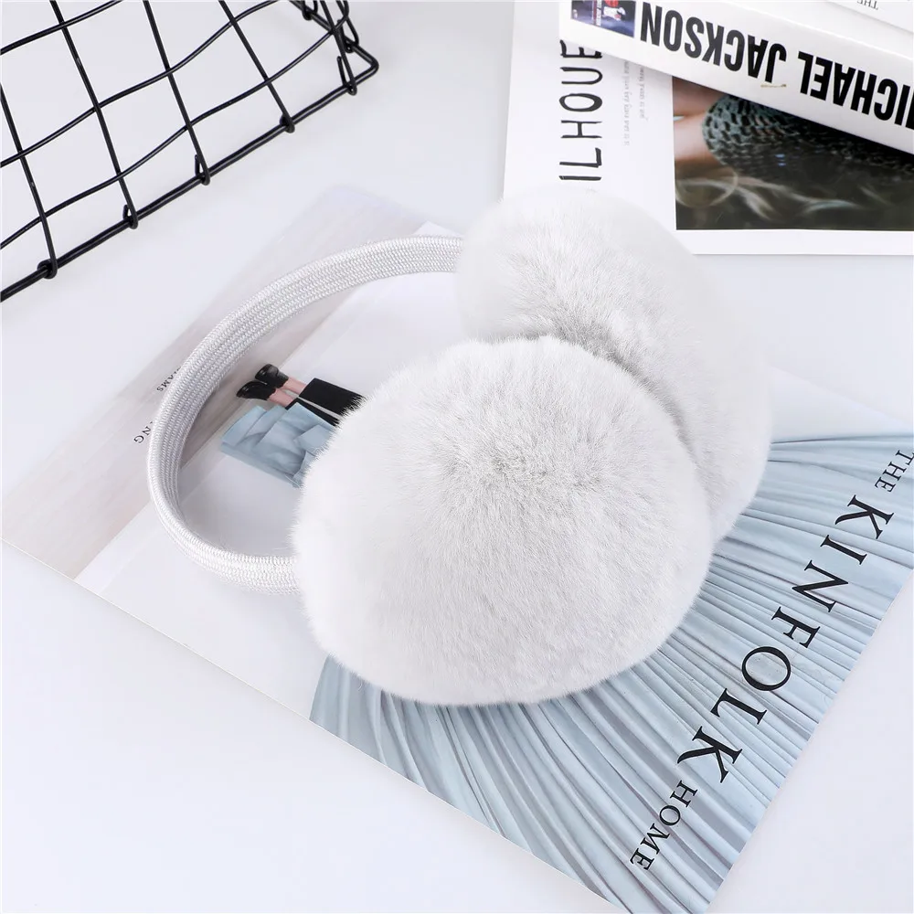 2024 New Aarrival Unisex Women\'s Winter Warm Rex Rabbit Fur Earmuffs Girls Ear Muffle Earflap Ear Cover Double Sided