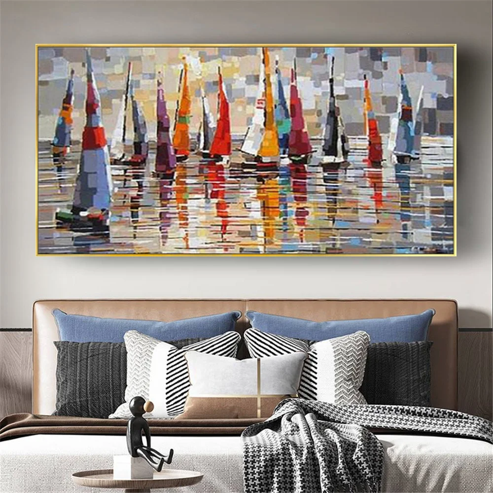 

100% Handmade Cuadros Canvas Oil Painting Rich Color Salon Decor Knife Reflection Landscape Wall Poster Modern Colorful Stairway