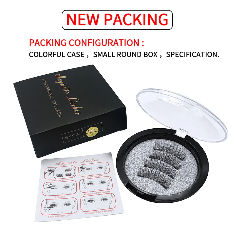 4pcs Magnetic Eyelashes 2 Magnet 3D Mink Natural False Eye Lashes Reusable Strong Absorption Faux Cils Magnetique Long Lasting