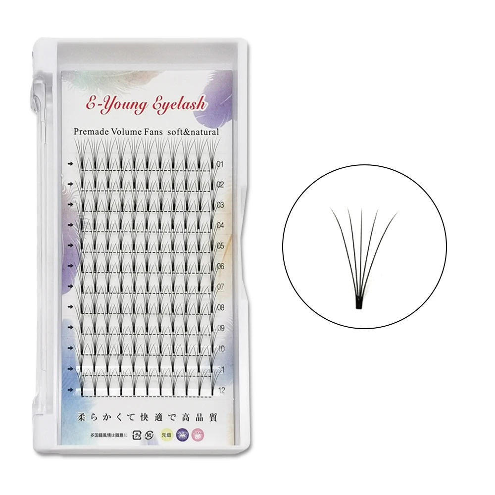 E-Y Premade Volume Fans 3D/4D/5D Individual Lashes Extension Pointy Stem Natural Soft Russia Volume Short Stem 8-15MM Lash