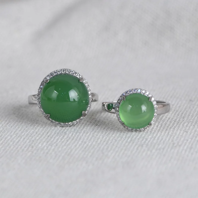 

FNJ 925 Silver Ring for Women Jewelry 100% Original Pure S925 Sterling Silver Ring Natural Green Agate Chalcedony