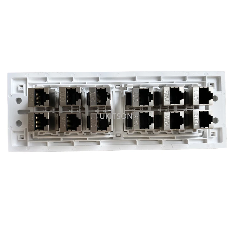 Painel de parede Conector Shield para LAN Ethernet Cover, Passe através do Internet Plug blindado, 12 soquetes, CAT6 RJ45