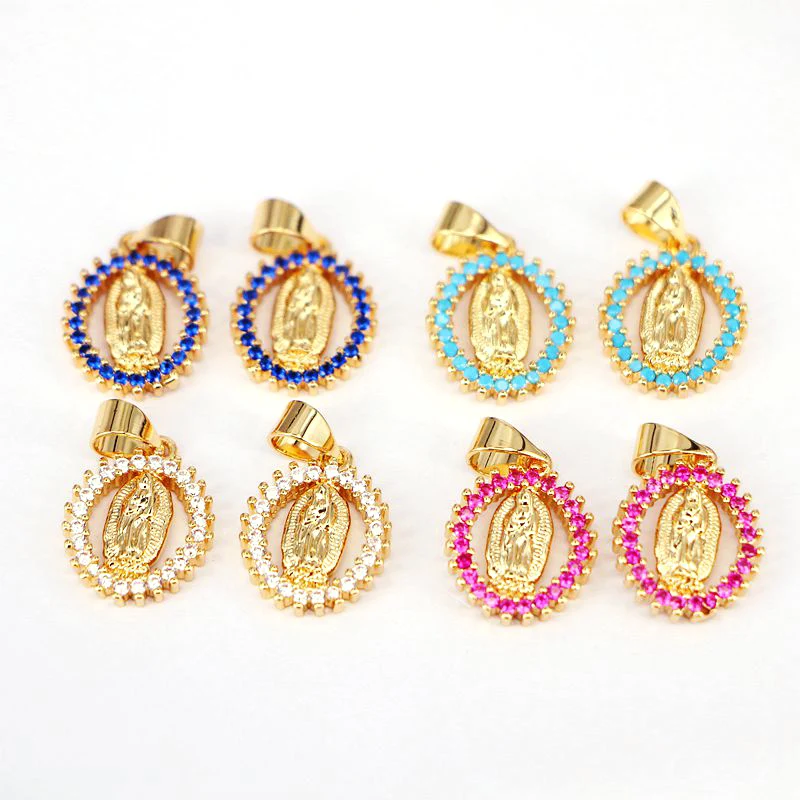 

10Pcs, Charm CZ Micro Pave Jesus Oval Pendants Necklace Fashion Multi Color CZ Pendant Religious Jewelry