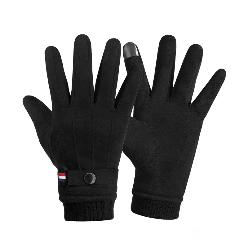 Suede Men Gloves Winter Touch Screen Keep Warm Windproof Driving Guantes Thick Cashmere Anti Slip Outdoor Male Leather Gloves