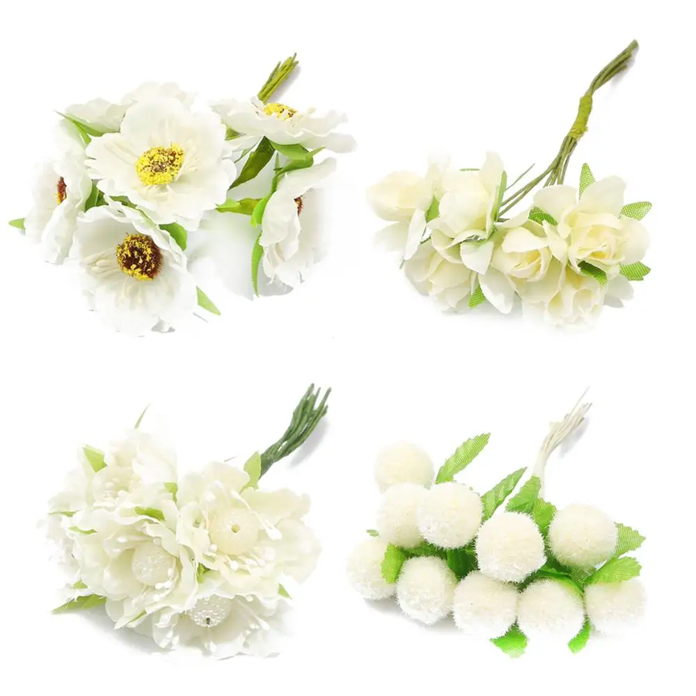 6/10/12/50/70/90/144pcs Mixed Ivory Flower Cherry Stamen Berries Bundle DIY Christmas Wedding Cake Gift Box Wreaths Decor