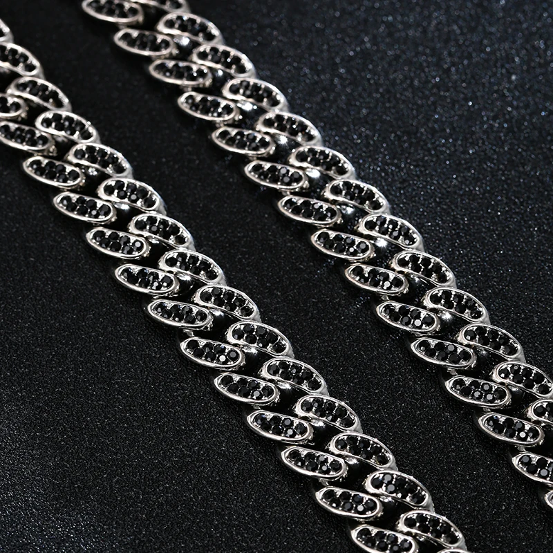 Emmaya  Iced Out Cuban Necklace Chain Hip Hop Jewelry Choker Gun Black Color Rhinestone CZ Clasp for Mens Rapper Necklaces Link