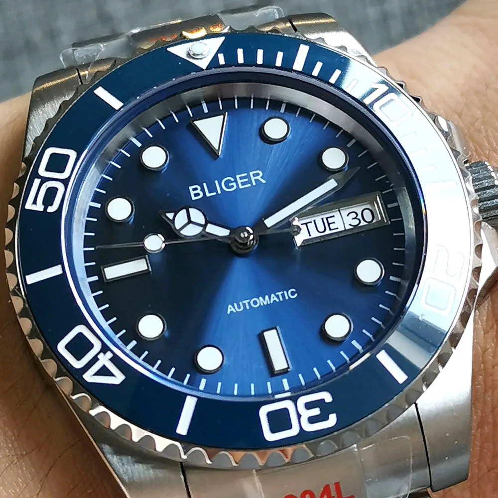 Imagem -03 - Bliger 40 mm Nh36a Relógio Automático Masculino Safira Vidro Data Semana Função Giratória Moldura 904l Pulseira Mostrador Luminoso e Mãos