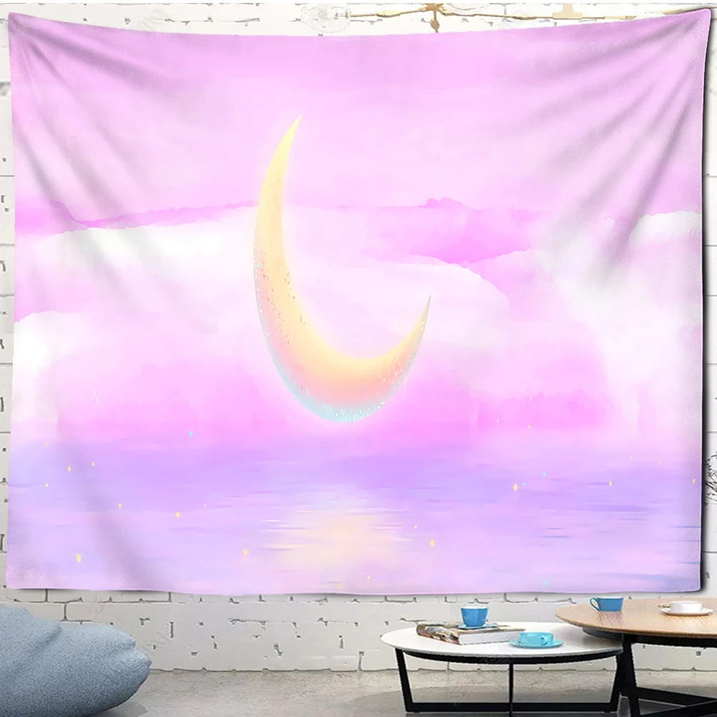 

Pink Colorful Clouds Starry Tapestry Moon Starry Universe Wall Hanging Psychedelic Kawaii Room Child Dorm Home Decor