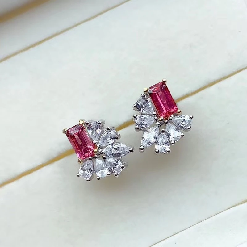 

CoLife Jewelry 100% Natural Pink Tourmaline Stud Earrings 3*5mm Pink Tourmaline Earrings 925 Silver Tourmaline Jewelry