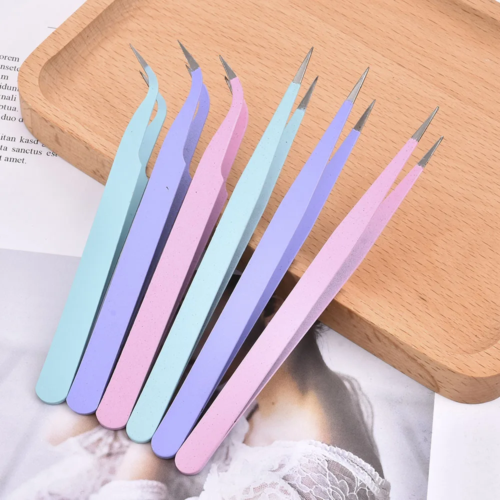 Stainless Steel Straight + Curved Elbow Nail Art Acrylic Gel Rhinestones Picking Tool Nipper Gem Decor Eyelash DIY Nail Tweezers