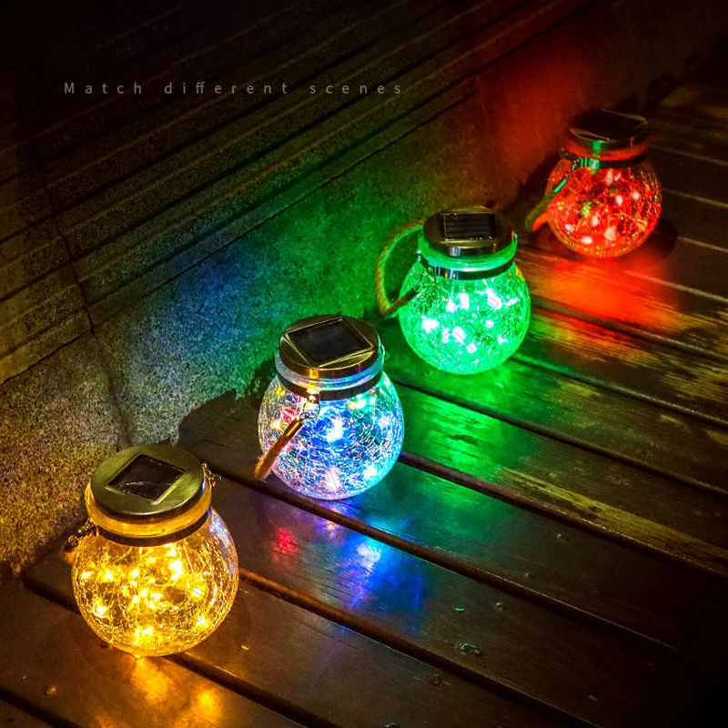 

Garden Outdoor Decorative Led Hanging Fairy Copper Multi Colored Weatherproof Solar Batteries Crack Glass Courtyard Ball Lights