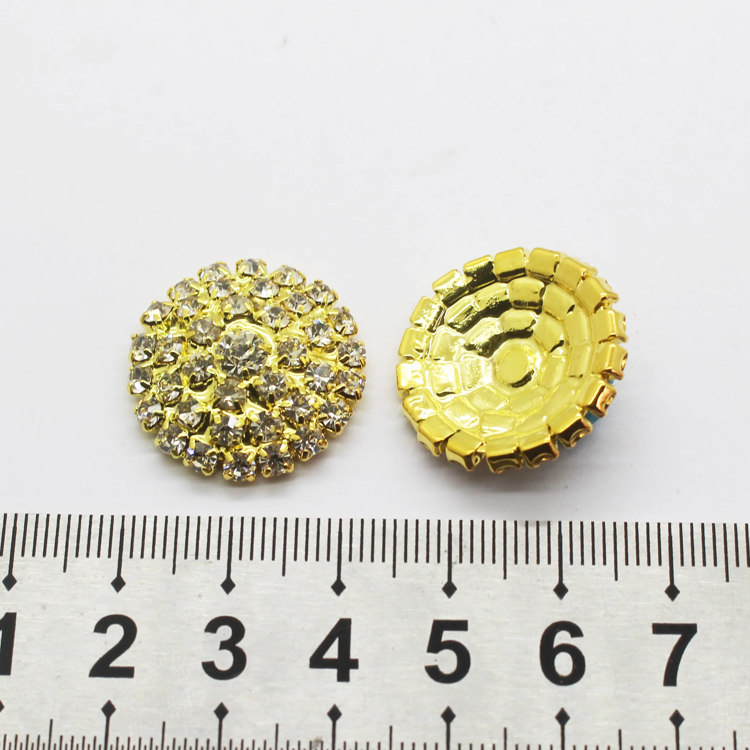 Shiny 10Pcs 24mm Flat back Round Crystal Rhinestone Buttons Silver/Gold Wedding Crafts Decorative Accessories For DIY Clothing