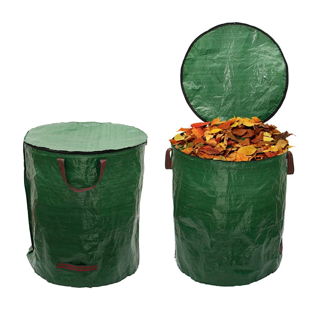 2pc Portable Collapsible Trash Can Garden Leaf Garbage Storage Bag Flowers Grass Collection Bin Camping Picnic Bucket