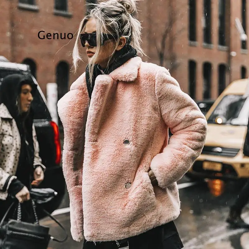 Chaquetas de piel de conejo de imitación para mujer, abrigos de lujo, ropa de calle, abrigo de piel de conejo falso, abrigo grueso y cálido elegante para invierno