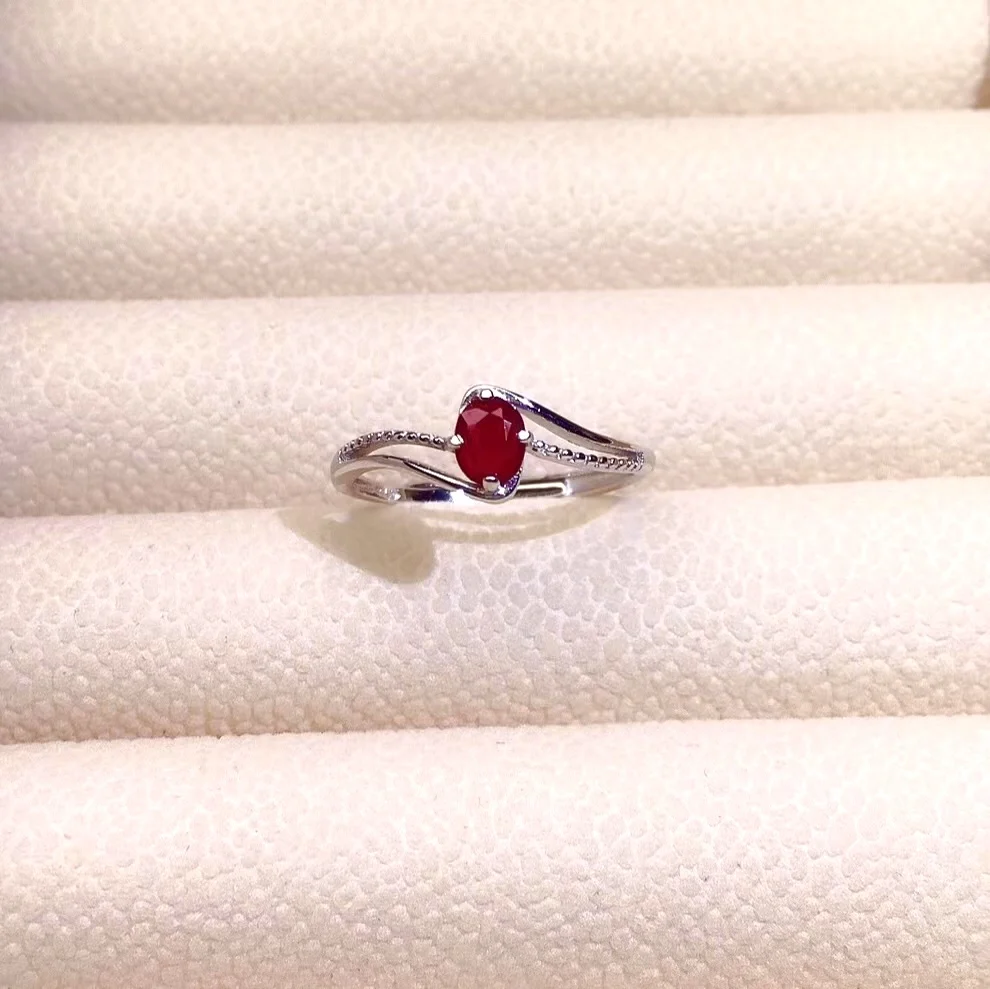 

Elegant Ruby Silver Ring for Daily Wear 4mm*5mm 0.35ct 100% Natural Ruby Ring Solid 925 Silver Ruby Jewelry